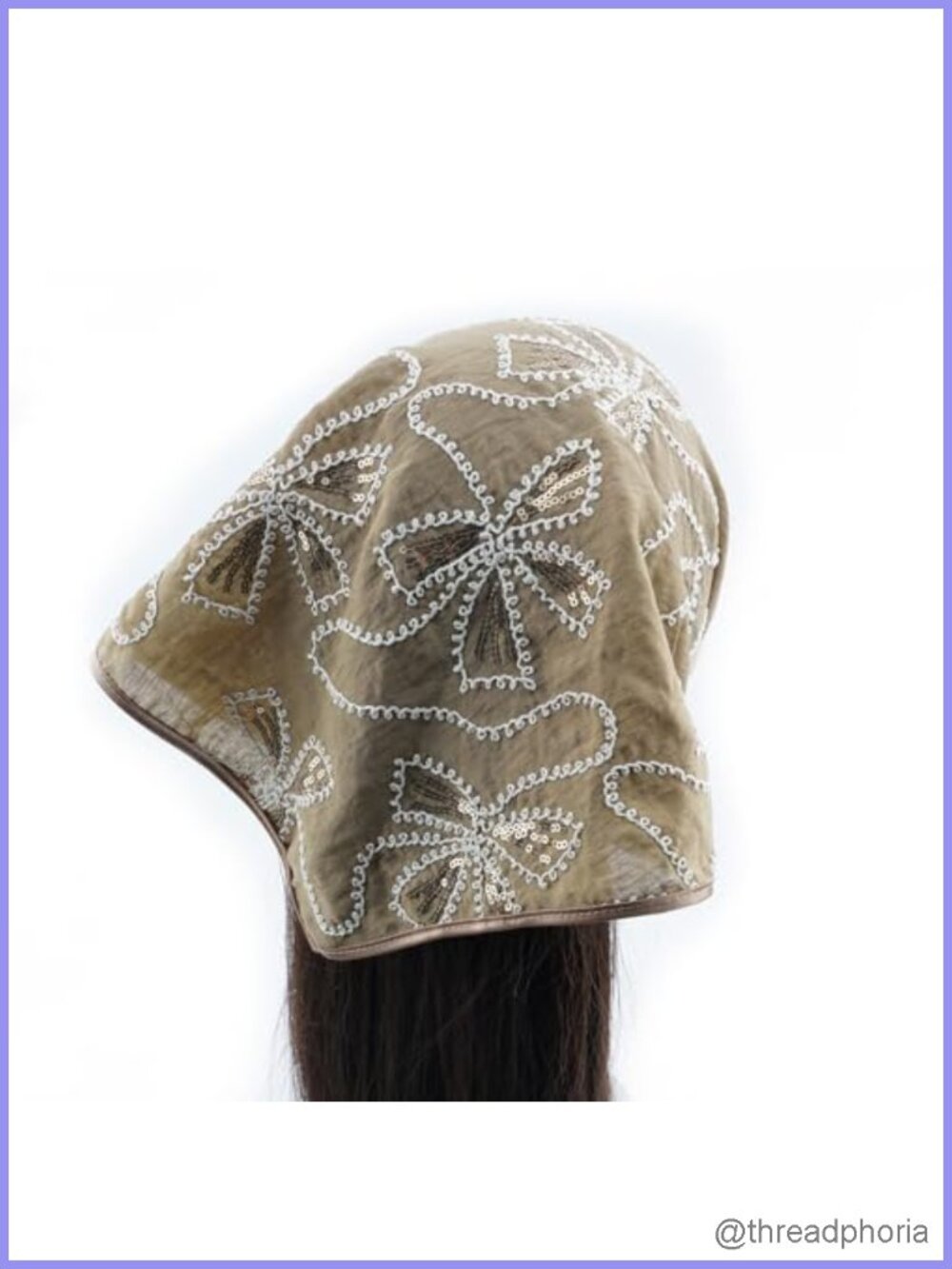Women's Sequin Floral Triangular Head Scarf Bandana Pre-shaped with Self-Tie